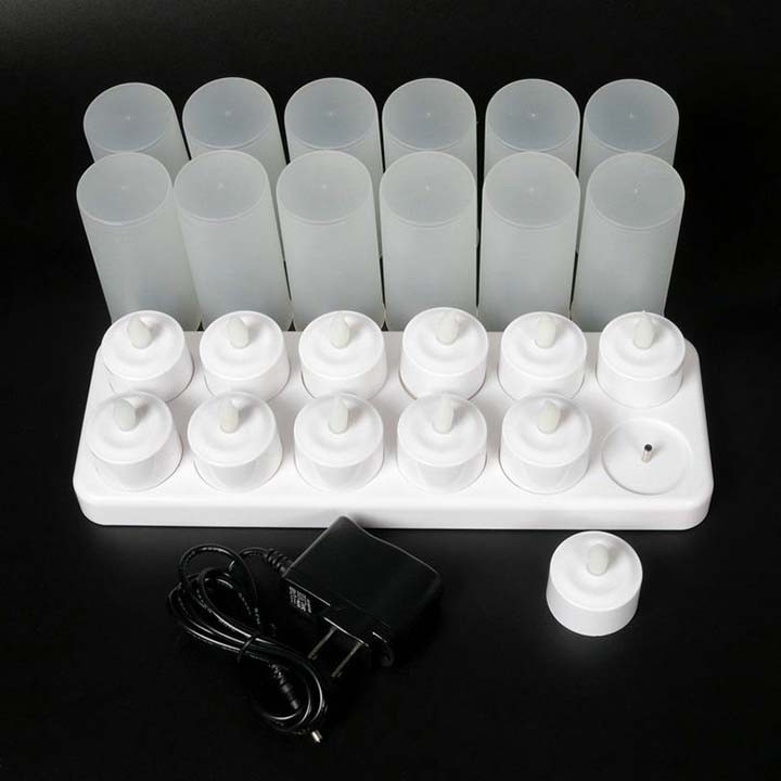Bộ 12 cây nến điện tử lùn mini pin sạc cao cấp