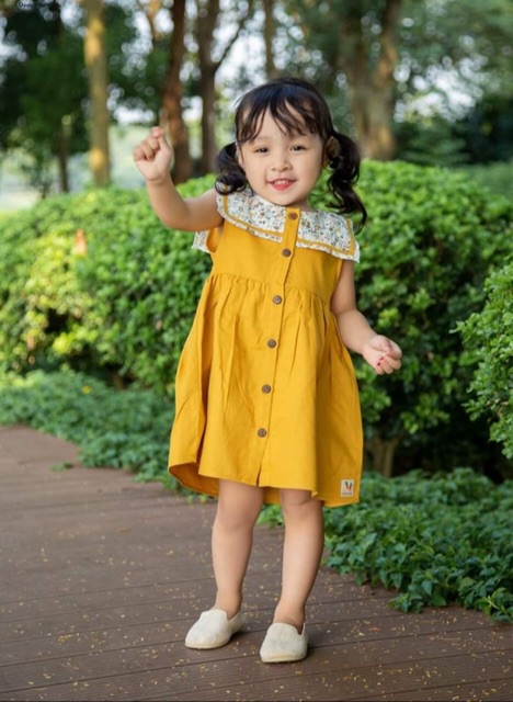 Váy thủy thủ vàng cho bé gái từ 1 tuổi đến 6 tuổi