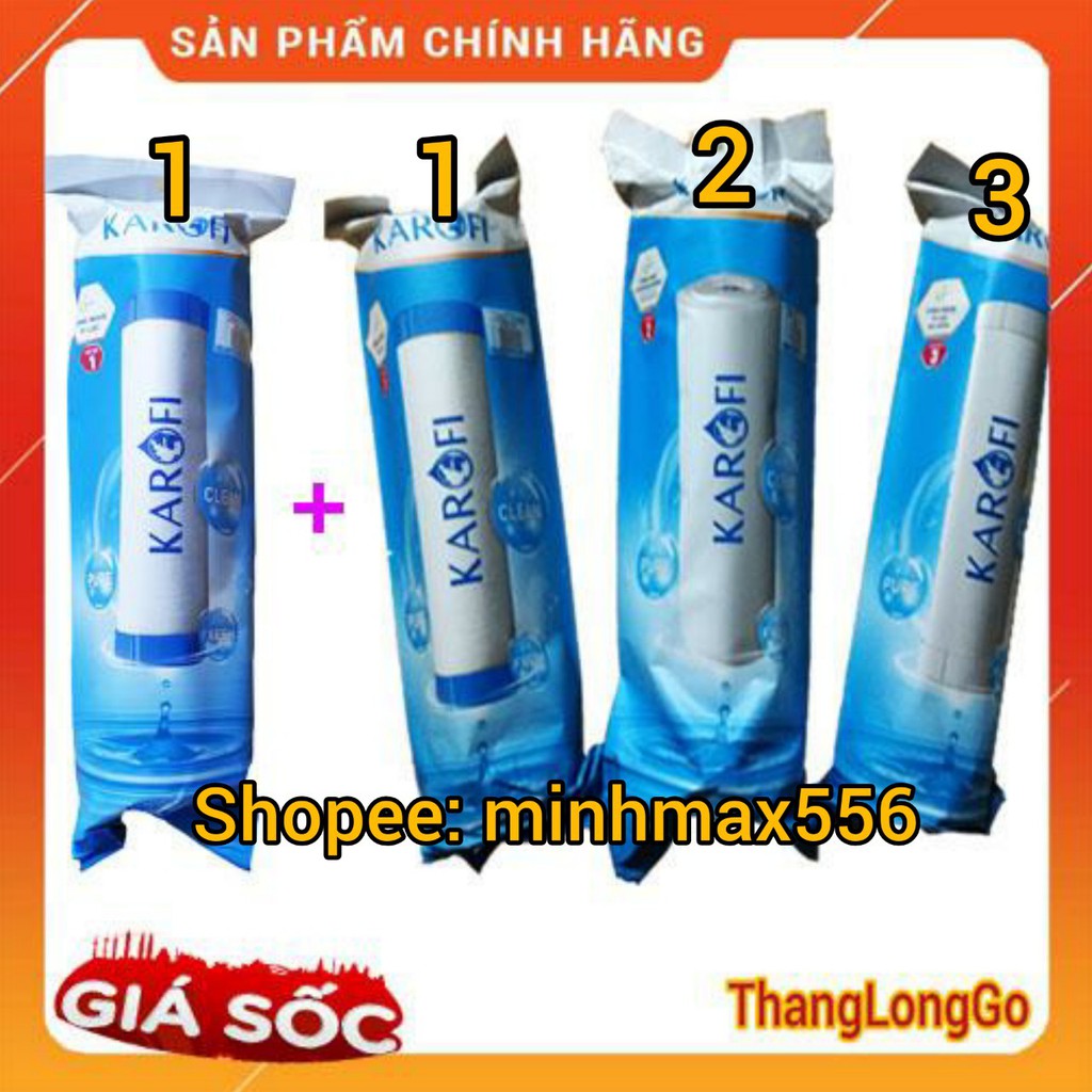 4 LÕI LỌC NƯỚC KAROFI | GỒM 2 SỐ 1, 1 SỐ 2, 1 SỐ 3