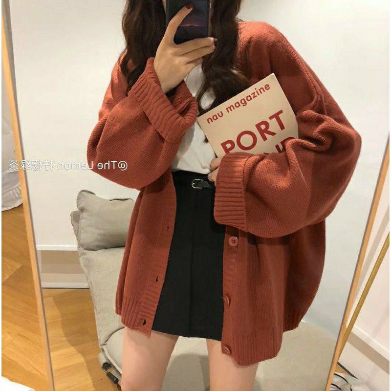 Hàng sẵn_Áo khoác len nữ đầu xuân mới có nút cài ulzzang