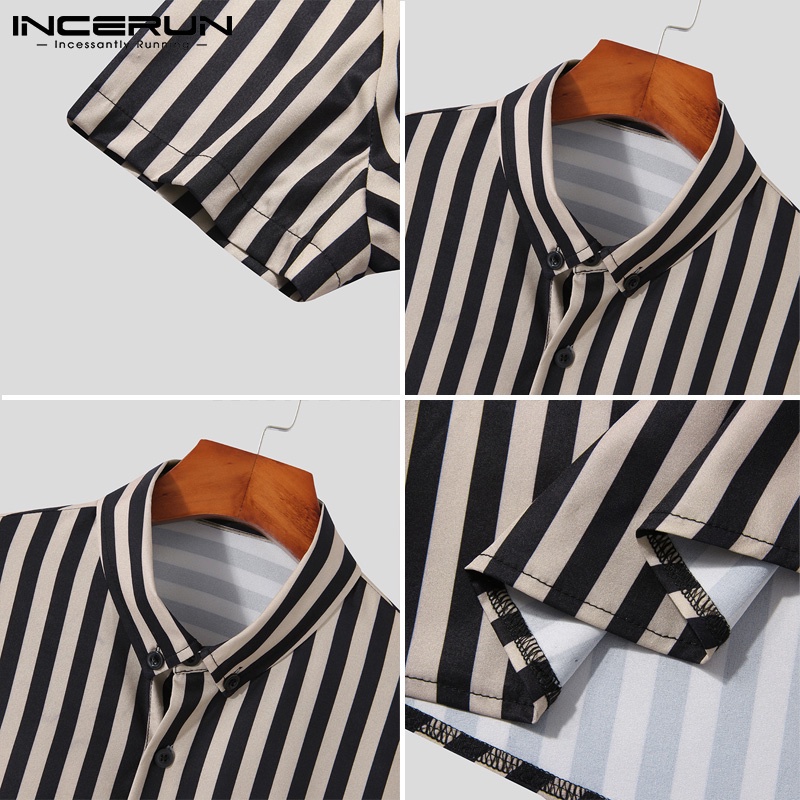 Áo sơ mi Incerun tay ngắn dáng rộng kẻ sọc cài nút 3 màu thời trang cho nam