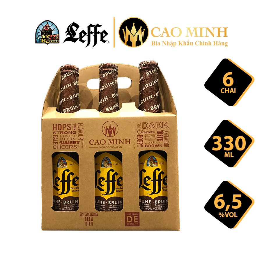 Bia Leffe Nâu ( Leffe Brune ) 6,5% Lốc 6 Chai 330ml Nhập Khẩu Bỉ