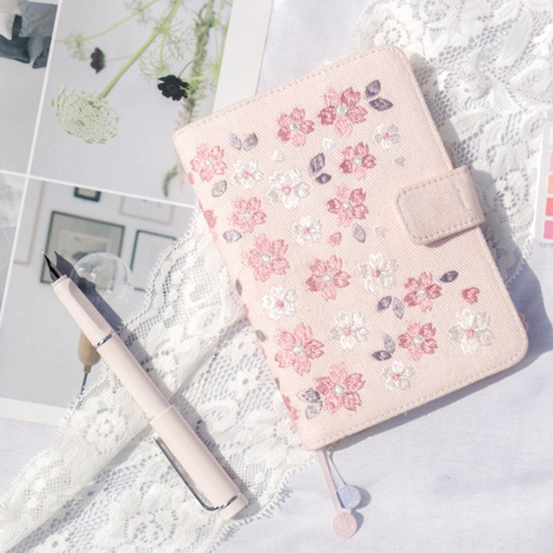 【FS】A6 Sakura Theme Floral Diary Book Cover Set Embroidery Notebook Book #8