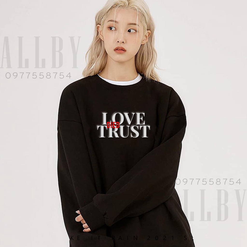 Áo Sweater nam nữ , áo hoodie nam nữ form rộng Unisex Love Trust chất nỉ da cá đen trắng SLT01 - Allby | BigBuy360 - bigbuy360.vn