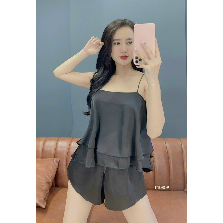 (Mới về) Hình thật shop chụp-Bộ hai dây bún, áo hai lớp tầng vải voan siêu cưng và sexy | BigBuy360 - bigbuy360.vn