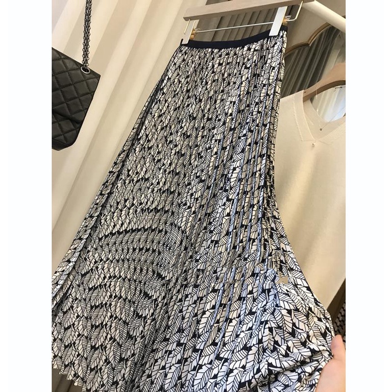 (SALE 50%) Chân váy lua xếp ly họa tiết Lá lạ mắt, chân váy midi freesize