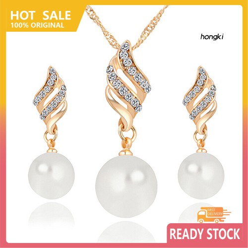 (Hàng Mới Về) Bộ vòng cổ + Bông Tai Đính Ngọc Trai Giả Xinh Xắn