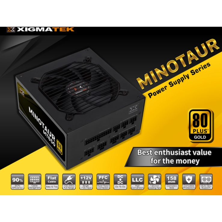 Nguồn Máy Tính CST XIGMATEK MINOTAUR MT550 80 Plus Gold/100% Cáp Rời Dạng Dẹt - Hàng chính hãng - Bảo hành 36 tháng
