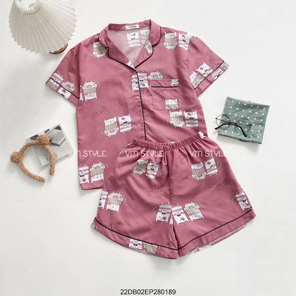 Bộ pijama nữ VM STYLE cộc tay chất liệu vải kate Thái 22DB02EP2801