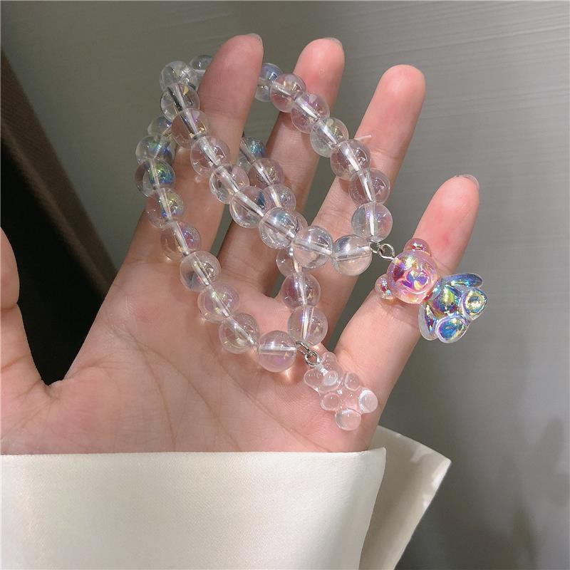 Vòng Đeo Tay Co Giãn Mặt Gấu Pha Lê Dễ Thương Phong Cách Hàn Quốc Dành Cho Nữ