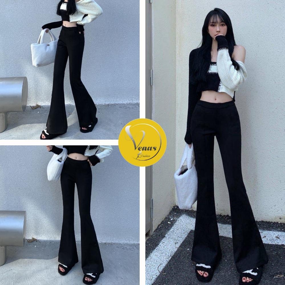 Quần ống loe cạp cao legging dáng dài nữ siêu tôn dáng co giãn học sinh công sở chất dày đẹp - VENUS