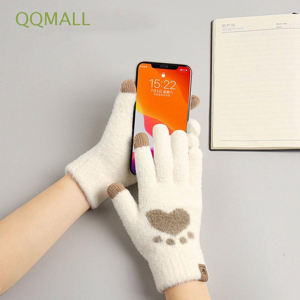 Găng tay len mềm mại hình bàn chân mèo dày dặn giữ ấm đơn giản cho nữ
