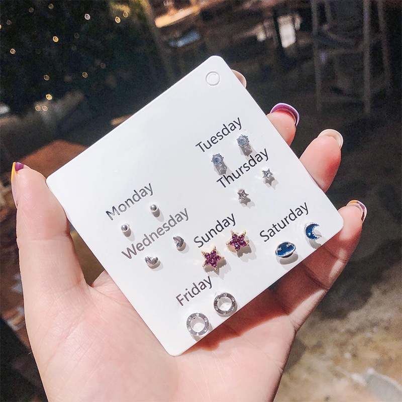 Ahellogirl Set 6 đôi khuyên tai đính ngọc/pha lê thời trang cao cấp