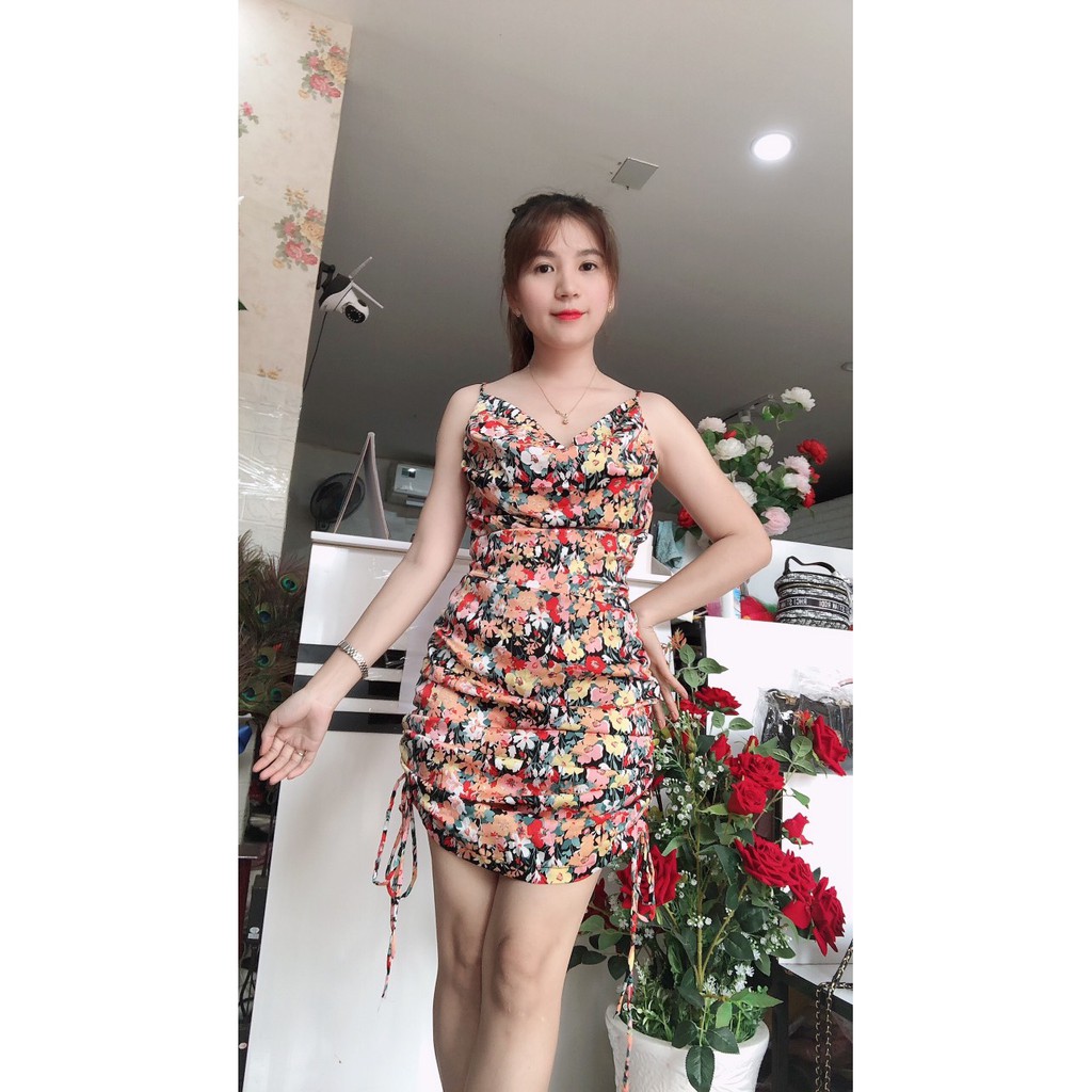 Đầm lụa hoa 2 dây cổ đổ cao cấp ❤️FREESHIP❤️đầm thiết kế ôm body nhiều màu chất siêu mát