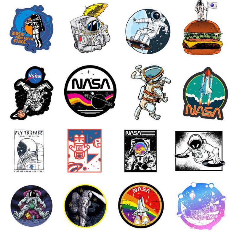 Bộ 50 Miếng Dán Hình Phi Hành Gia Hoạt Hình Cổ Điển Chống Thấm Nước Cho Bé