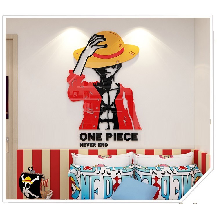 Tranh Dán Tường Mica 3D One Piece Luffy Mũ Rơm Trang Trí Quán Game Phòng Game Thủ