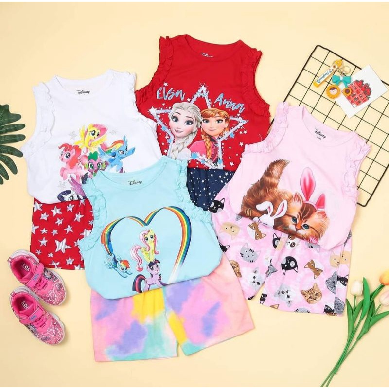 Bộ ba lỗ bé gái xuất dư chất cotton mỏng mát size đại 20-40kg