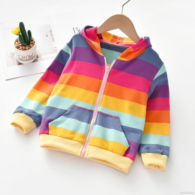 Áo Khoác Hoodie Sọc Cầu Vồng Cho Bé Gái 2-6 Tuổi