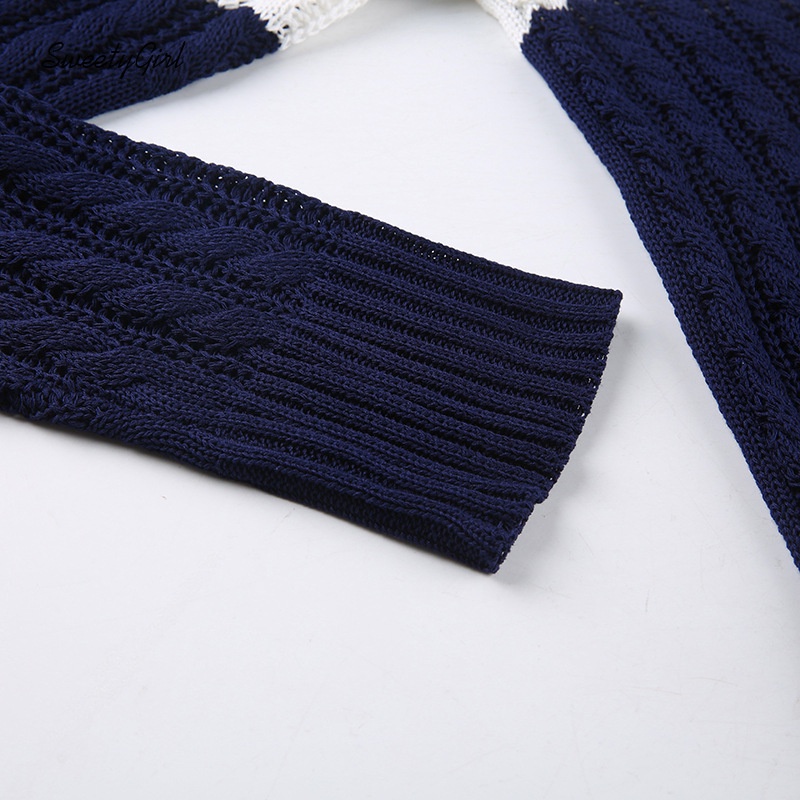 Áo Sweater Dệt Kim Cổ V Tay Dài Ôm Eo Phối Màu Tương Phản Thời Trang 2022 Cho Nữ