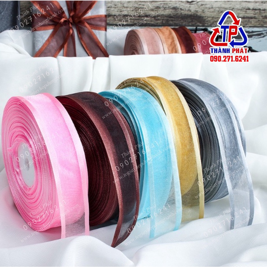 Ruy băng voan viền 2cm xinh dùng trang trí hộp bánh