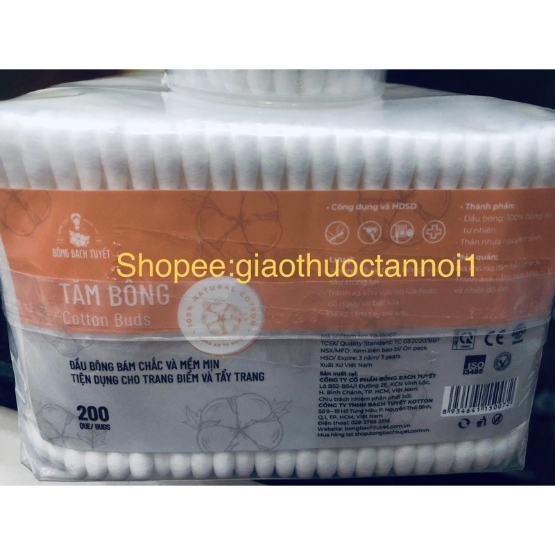 Tăm bông bạch tuyết cotton buds (đầu bông 100% bông xơ tự nhiên, thân nhựa nguyên sinh, đầu bông bám chắc và mềm mại....