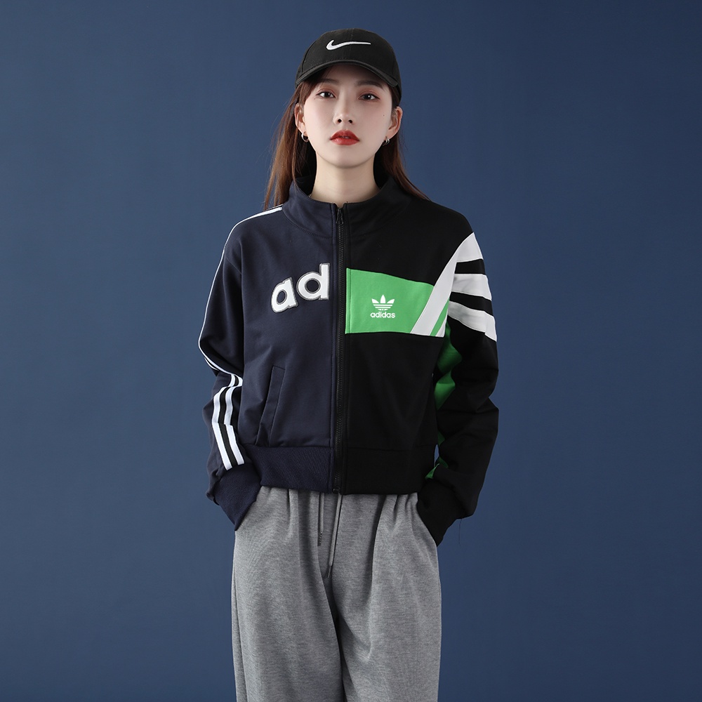 Áo Khoác Sweater Adidas Vải Cotton Cổ Phối Màu Tương Phản Cá Tính Cho Nữ