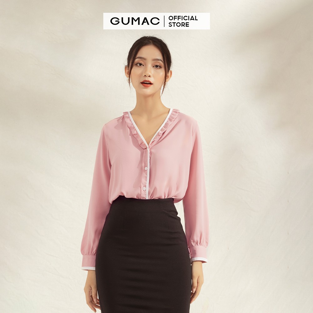 Áo sơ mi nữ cổ viền trắng bèo GUMAC đồ công sở thanh lịch, đủ màu AA1119