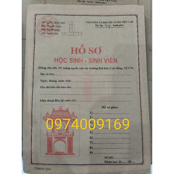 Hồ sơ học sinh sinh viên (5, 10 bộ)/ hồ sơ trúng tuyển