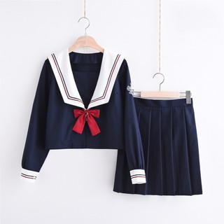 [Kèm ảnh thật] Seifuku/ Set đồng phục học sinh Nhật Bản: áo thủy thủ thắt nơ thêu lâu đài + chân váy xòe xếp ly