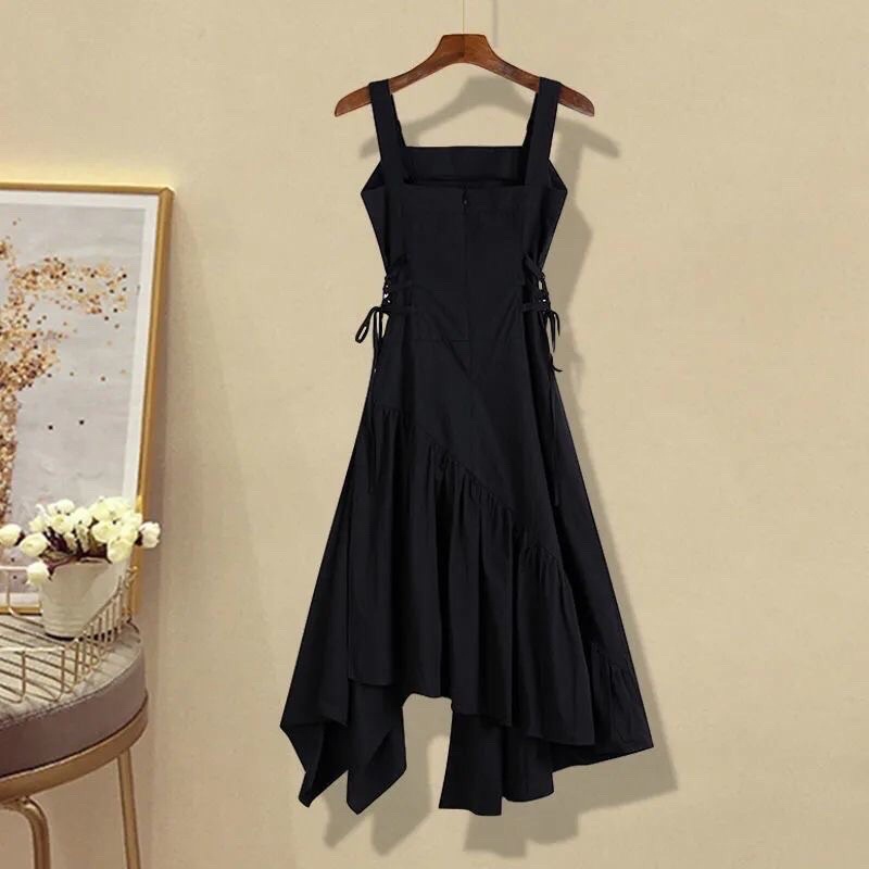 SET HAI MẢNH ÁO SƠ MI CROPTOP KHOÉT NGỰC MIX VÁY DÂY