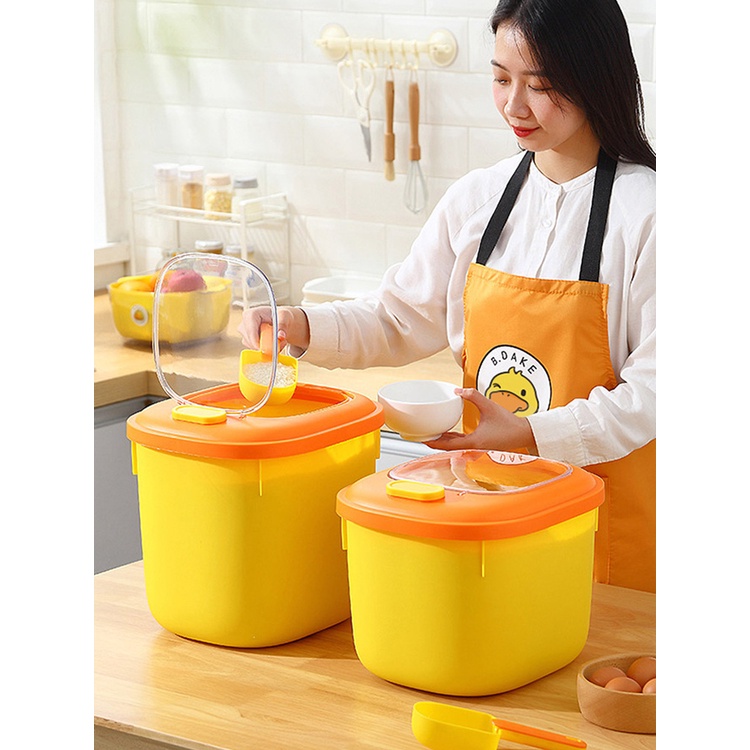 Only HOUSE Thùng Đựng Gạo Vịt Vàng Nhỏ Chống Côn Trùng Chống Ẩm Dày Dặn Hạt Dẻ Nhà Bếp Gia Đình