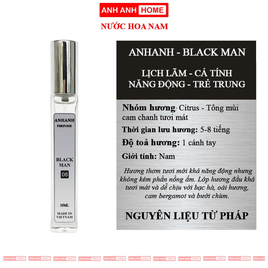 Tinh Dầu Nước Hoa Nam Anhanh Black Man - Lịch lãm, Năng động, cá tính, trẻ trung - lưu hương 6-8 tiếng