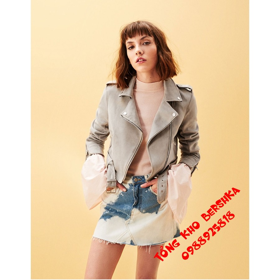 Áo Biker jacket Da lộn B S K 2017 (XÁM)