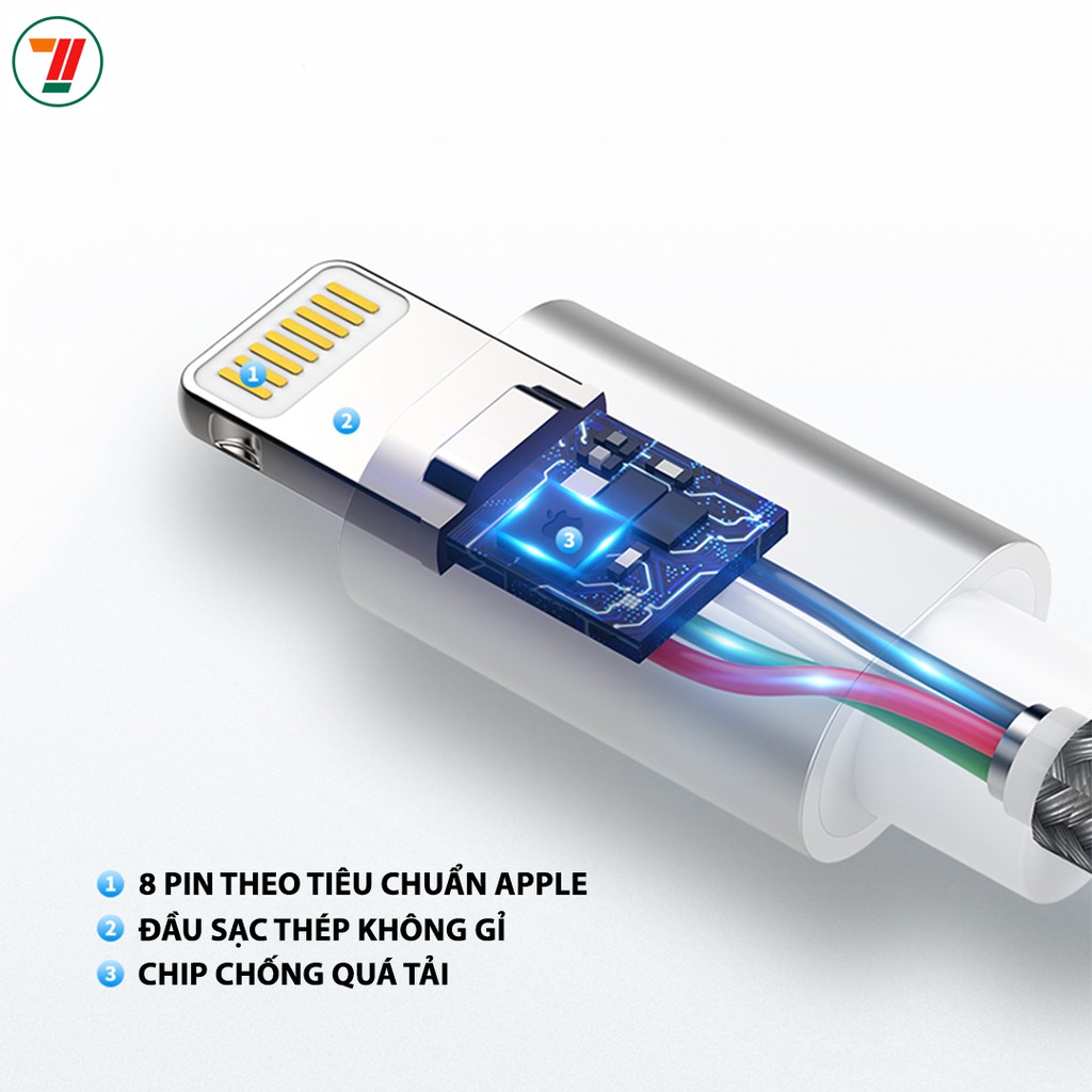 Cáp sạc iPhone/ iPad thương hiệu Bagi đầu Lightning bằng thép không gỉ dòng 2.4A (Đen/ Trắng)