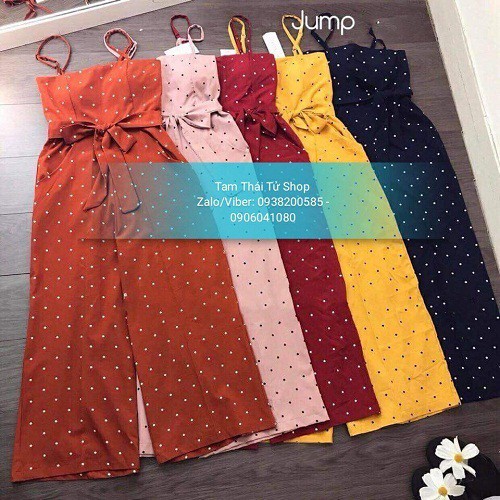 JUMPSUIT CHẤM BI 2 DÂY THẮT NƠ