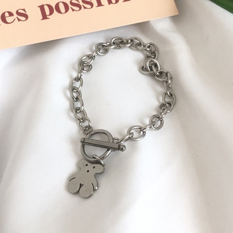 Vòng đeo tay bằng thép titan họa tiết chú gấu dễ thương