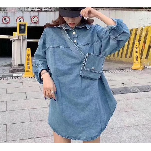 Áo hoodie Denim thời trang xuân thu cho bé gái💜Áo sơ mi Denim dài tay dáng rộng phối túi cá tính theo phong cách hongkong💜Áo kiểu hở lưng phối ren dáng ôm thời trang cá tính cho nữ