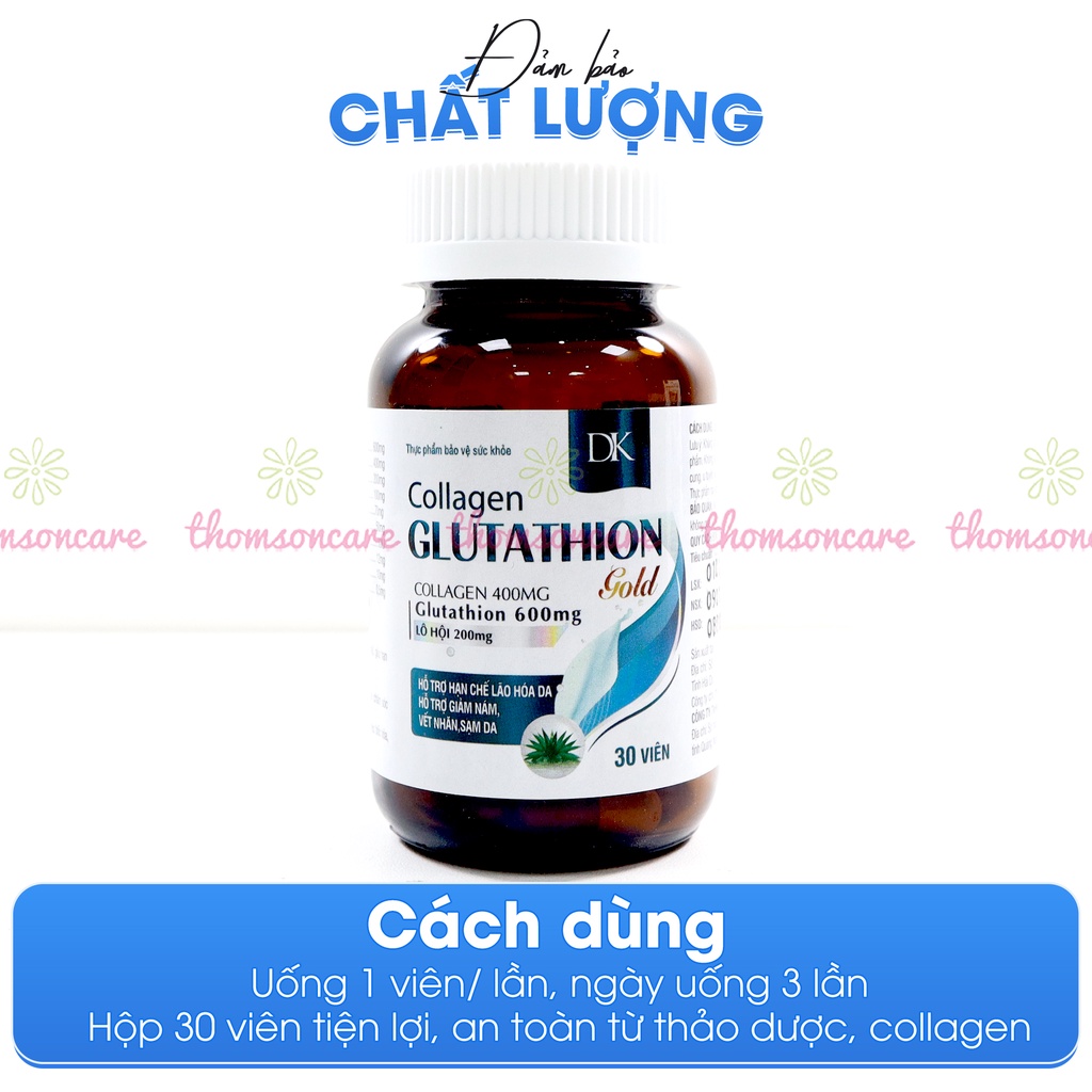 Bổ sung Glutathion giảm nám sạm da, lão hóa da, tăng nội tiết tố Collagen Glutathion Gold - Hộp 30 viên