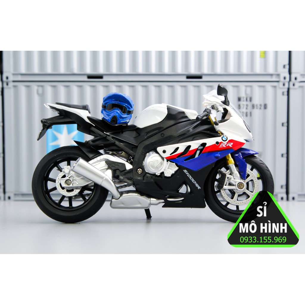 [ Sỉ Mô Hình ] Mô hình xe mô tô BMW S1000RR phiên bản sáng đèn 1:12 Trắng