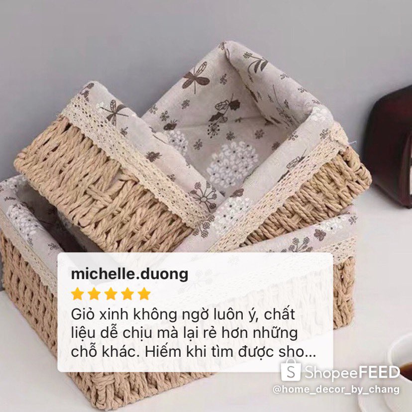 Giỏ đựng đồ, đựng mỹ phẩm, đựng đồ ăn vặt để bàn, decor chụp ảnh sản phẩm lót vải vintage (Giỏ Mây Mềm)