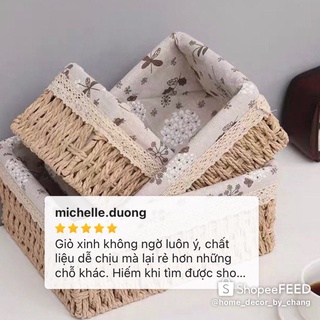 Giỏ cói đi picnic, đựng mỹ phẩm, đựng đồ văn phòng phẩm để bàn, decor chụp ảnh sản phẩm lót vải vintage (giỏ mây mềm)