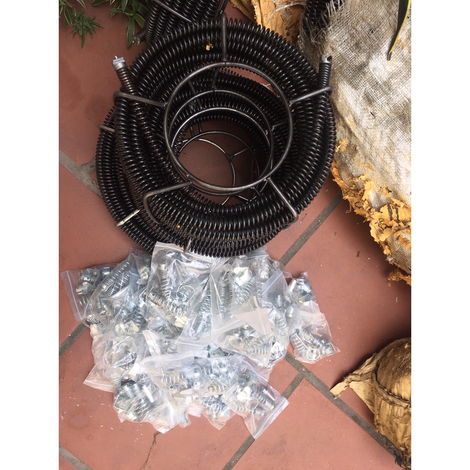Bộ dây thông tắc cống lò xo 16mm kèm phụ kiện 3m, 6m, 9m, 12m, 15m, 18m dây thông cống dùng cho máy khoan