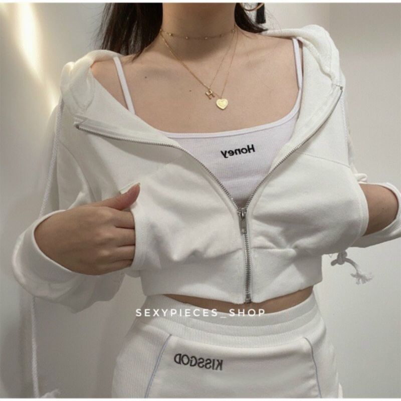 Áo khoác croptop nỉ ngoại dáng lửng tay phồng - ảnh thật
