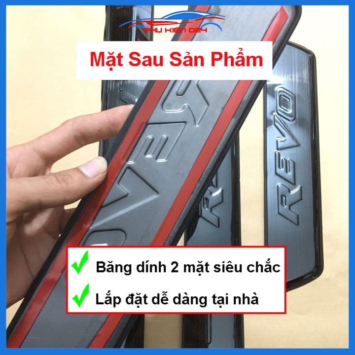 Bộ ốp bậc cửa nẹp bước chân Hilux Revo 2016-2-17-2018-2019-2020-2021-2022-2023 vân Titan chống trầy trang trí xe