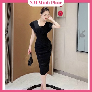 Đầm Ôm Body Tay Phồng Cổ Vuông Thiết Kế Dáng Dài Xẻ Tà Điệu Đà Sang Chảnh Dự Tiệc Dạo Phố Thời Trang Váy Nữ Xm Minh Phúc