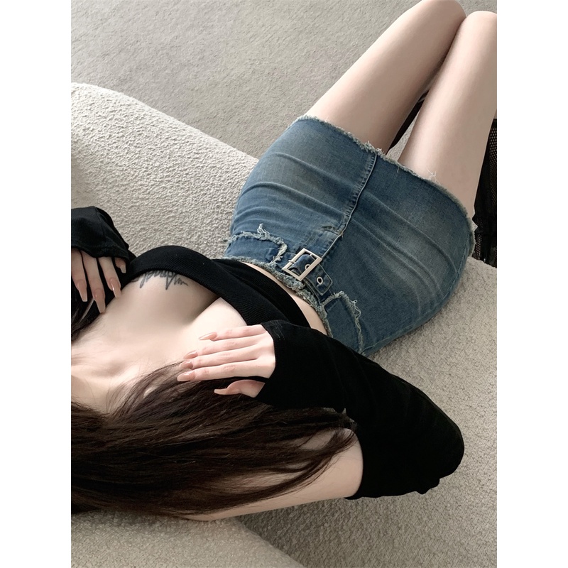 Cocory vn Chân váy jean Lưng Cao Dáng Chữ A Thời Trang Quyến Rũ Cho Nữ