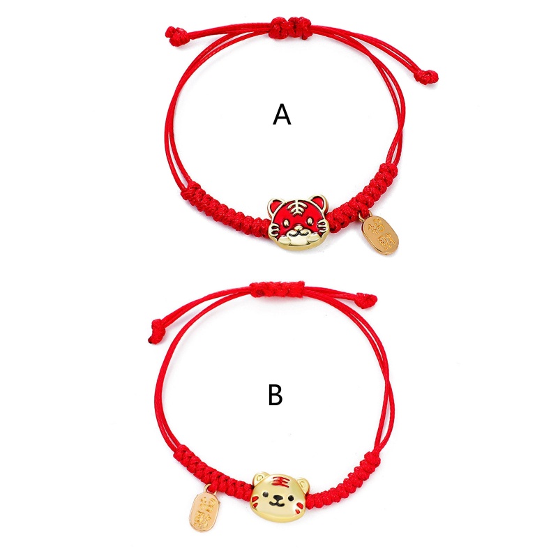 Vòng Tay Dây Đỏ May Mắn Mặt Hình Đầu Hổ Hoạt Hình Phong Cách Trung Hoa