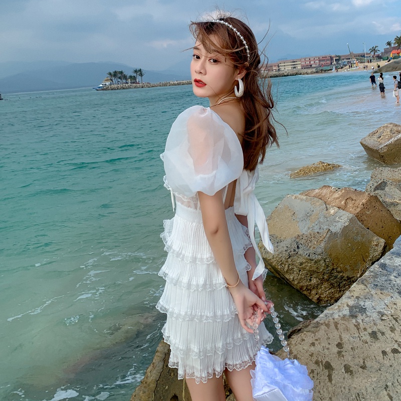 Đầm nữ trắng dáng ôm tay ngắn Emilyshop