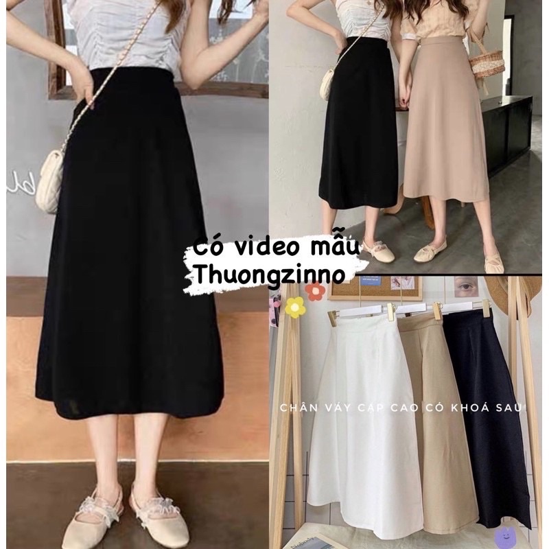 [Ảnh thật/Video] Chân váy trơn dáng dài cạp cao chán váy nữ phong cách ulzzang