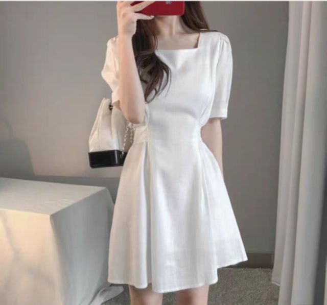 Đầm trắng xòe cổ U _[kèm ảnh thật] | WebRaoVat - webraovat.net.vn